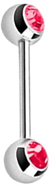 Taffstyle Piercing Schmuck Brustwarzenpiercing Brustwarze Intimpiercing Brust Nippel Intim Nase Ohr Tragus Helix Septum Zwei Glitzer Kristall Kugel Flach 1,6mm x 12mm x 5mm Silber Rot