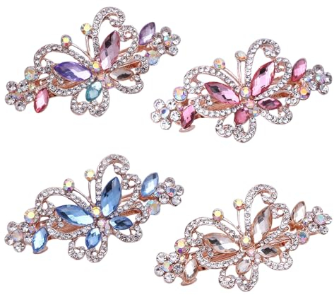 Hazrcvr Vintage Haarspange 4pcs Haarschmuck Damen Kristall Frühling Haarspangen Retro Metall Frühling Haarnadel Haarspangen Damen Festlich Schmetterling Haarspangen Metall Französische Haarspange