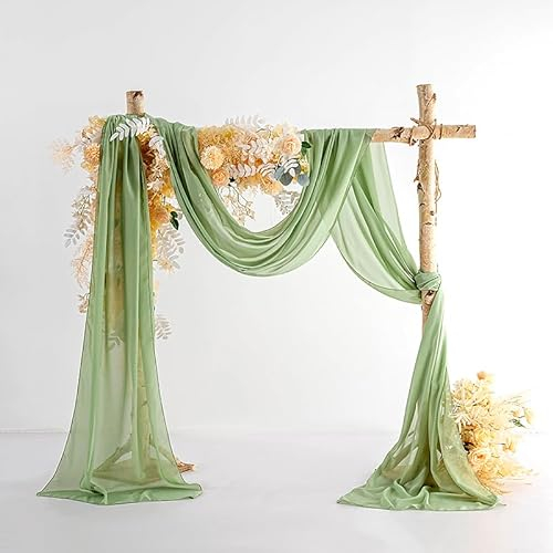 EBETA Hochzeit Volant Querbehang Freihanddeko für Hochzeitsbogen & Traubogen Himmelbett Vorhänge Gardine für Fenster Deko aus Chiffon-Stoff (Matcha, 70x600 cm)