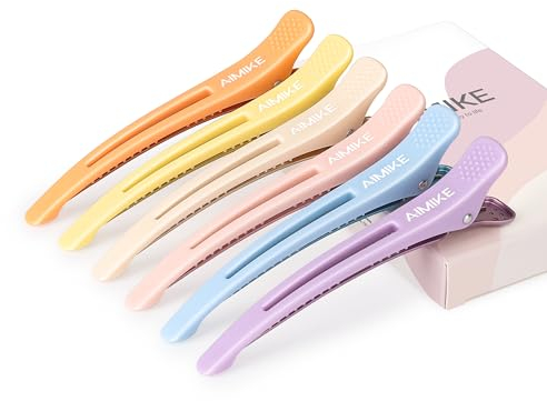 AIMIKE Haarklammer Friseur, 6 Stück Haarclips zum Stylen und Schneiden,No-Trace Abteilklammern Friseur mit Silikonband, Professionelle Salon Haarklammern Friseurbedarf -Macaron Hair Clips