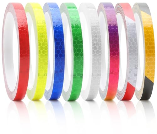 Weniubit Reflektorband Selbstklebend, 8 Rollen/8m Draußen Wasserdicht Reflektierendes Klebeband,Reflektierende Aufkleber, Reflektierend Bänder für Fahrräder, Rucksäcke, Kleidung, 1 cm Breite