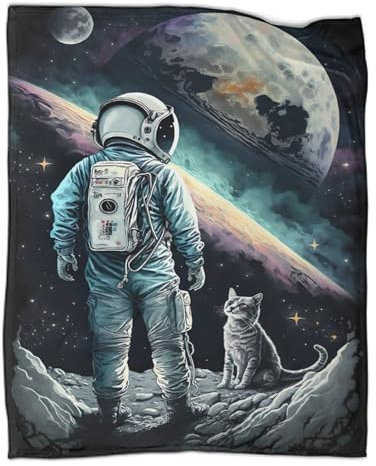 Outdoor-Spieldecken im Frühling, Astronaut und Katze, Plüsch-Überwurf, ultraweiches Flanell-Fleece, Bedruckt, warm haltende Decken, 127 x 152 cm
