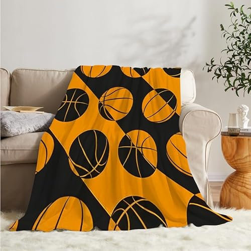 Flanell Fleecedecke Kuscheldecke Basketball 150x200 Große, Gelb Schwarz Sofa Decke Weiche mit Motiv, Microfaser Wohndecke Plaid Decke Wohnzimmer Couch