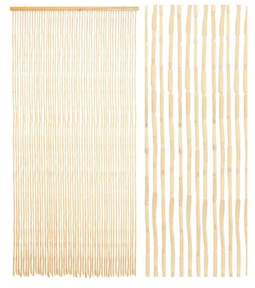 Ezcasch 52 Strands Bamboo and Wood Beaded Curtain for Doorway Handmade Natural Doorway Beads Bohemian Bamboo and Wooden Room Devider Hanging Boho Beaded Curtain, Beige Bamboo Joint 35.4 x 74.8