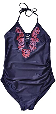Damenbadeanzug 40 Damen Umstandsmode Halfter Schwangerschaft Badeanzug Blaue Blumen Badeanzüge Verstellbare Brust Badeanzug Damen Mit Einlagen (Black, L)