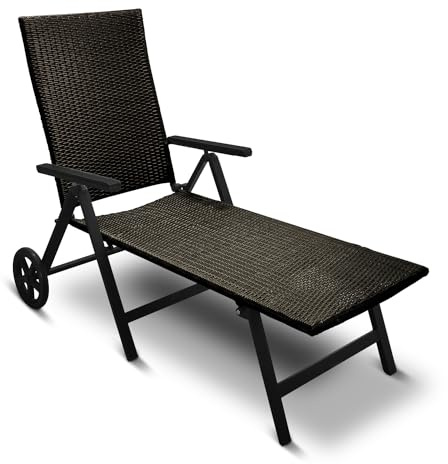 Generisch Aluminium Polyrattan Rollliege verstellbare Relaxliege 120 kg belastbar Sonnenliege Klappbare Gartenliege Campingliege Grau Neu