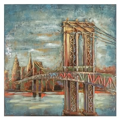 SEART Metallbilder Wanddeko Brooklyn-Brücke Recycling 3D-optik 80x80cm