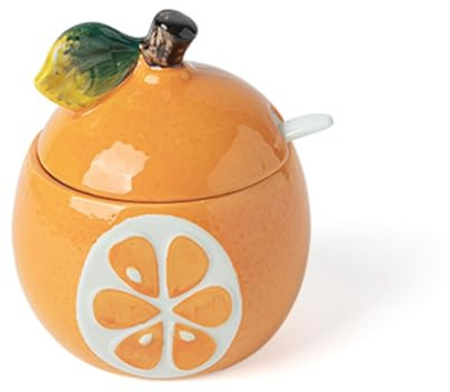 Jarsense Orange Ceramic Fruit Shaped Spice Jar Sugar, Pepper, Salt, Seasoning, Lid, Spoon Kitchen Gifts for Friends