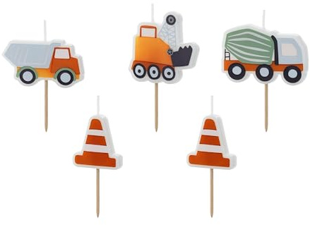 Set di 5 candele decorative per torte - Tema cantiere edile - Cementiera, camion, gru - Decorazione torta - Decorazione per compleanno bambino - Libetui