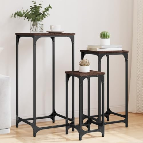 ZEYUAN Satztische 3 STK. Braun Eichen-Optik Holzwerkstoff, Coffee Table, Beistelltisch Set, Couchtisch, Satztische Fürs Wohnzimmer, Wohnzimmer Tisch, Kleine Tische Wohnzimmer - 838942