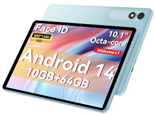 TUOHAITIME Tablet 10 Zoll, Android 14 Tablets, Octa-Core, 10GB RAM 64GB ROM 1TB Erweiterung, FHD Touchscreen, Tablet PC mit Widevine L1, WiFi, GPS, BT5.0, Support 18W fast charging, Dual Kamera (Blau)