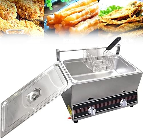 GYQSSD Friteuse à Gaz Friteuse Commerciale en Acier Inoxydable, Friteuse Professionnelle Au GPL avec Paniers Amovibles, Adaptée Au Poulet Frit Et Aux Frites, Puissance De Feu Réglable,A