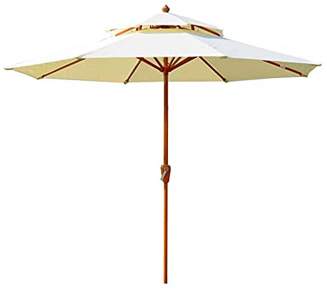 ISCBAFYX Parasol Garden 9 Feet 2 Tiers Outdoor Market Patio Umbrella, Large Waterproof Table Sunbrella, Pool/Beach/Deck Parasol With Wooden Texture Iron Poles