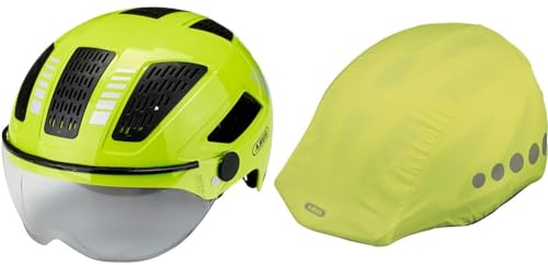 ABUS Stadthelm Hyban 2.0 ACE - Fahrradhelm & Regenkappe für Helme - Regenschutz mit dekorativen Reflektoren und Gummizug - wasserabweisend – Gelb