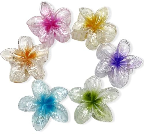 Blumen Haarspangen, 6 Stück Haarspange Blume, Niedliche Acryl Haarklammern für Frauen Haar, Hawaii Haarspange für Frauen, Rutschfest Haarstyling Zubehör für Dickes/Dünnes Haar