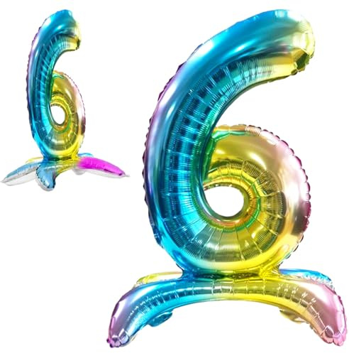 Luftballon 6. Geburtstag Zahl 6 Mehrfarbig Stehende Foil XXL Riesen Folienballon 82cm Geburtstagsdeko Ballon Zahl Deko zum Geburtstag.