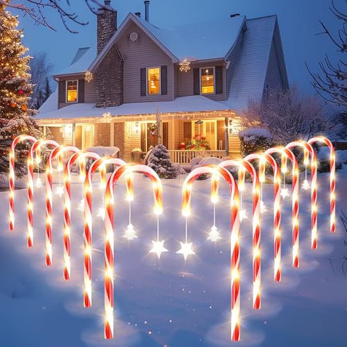 FWLWTWSS Solar Christmas Lights Outdoor With 8 Modes, 12 PCS Solar Candy Cane Lights, LED Powered, Xmas and Garden Lights for Yard Patio Pathway Decoration