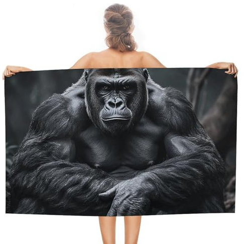 NQLYUT Strandtuch, übergroß, schnell trocknend, Badetuch für Erwachsene, 78,9 x 130,9 cm, Gorilla auf dem Boden, Strandtücher, sandfrei, leichtes Handtuch für Reisen, Camping
