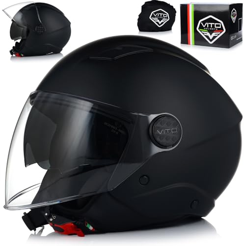 Jethelm Motorradhelm | VITO SARENTA | Jethelm mit Doppelvisier | ECE 22.06 Zertifiziert | Motorradhelm mit Visier (M (57-58cm))