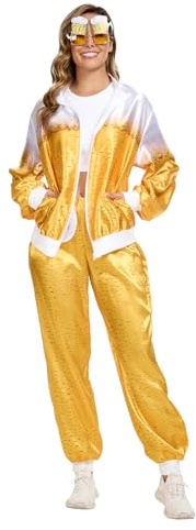 JasGood 80er 90er Kostüm Trainingsanzug Jacke Hose Party Accessoires, 80er Jahre Outfit Retro Anzug Karneval Kostüm Herren für Faschings kostüm Karneval