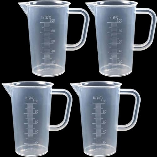 4 Stück Messbecher 100ml, Mini Messbecher Plastik Messbecher mit Skala Messbecher mit Griff Messbecher aus Präzisions Hitzebeständig Messbecher Mit Hitzebeständige Präzisions, für Küche Labor