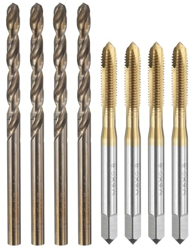 QUARKZMAN 4 Set M5x0,8 Metrische Gewindeschneidbohrer & 4,2mm Spiralbohrer | Spiralpunktgewindeschneidbohrer Set, Titanbeschichtet/Röstgelb HSS 6542/M35 HSS CO Maschinengewindebohrer