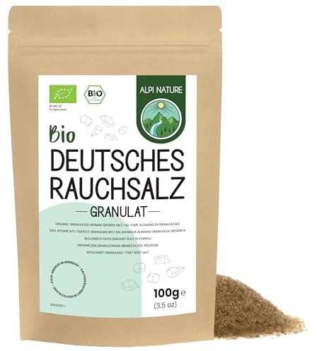 Alpi Nature Granulés de Sel Fumé Allemand BIO 1-3 mm 100g, Sel de Mer Granulé au Bois de Hêtre Fumé à Froid