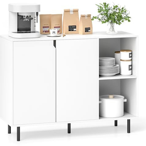 GOPLUS Sideboard Küche, Buffetschrank mit 2 Türen & Ablagen, Küchenschrank mit verstellbaren Regalen, Aufbewahrungsschrank Küchenbuffet Kommode für Wohnzimmer & Esszimmer, 106 x 38 x 80 cm, Weiß