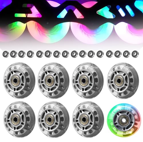 GOEDCH Inline Skate Rollen: 8 Stück 72mm Silbertransparent Inliner Rollen, Ersatz Inline Skate für Alle Arten von Rollschuhen, Indoor-Outdoor Rollschuh Räder mit 8 Stück Kugellager