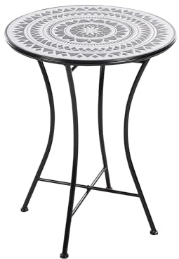 Beliani Balkontisch französisch für 2 Personen Metall schwarz/weiß rund Mosaik Comiso