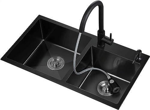 CAFIEDR Évier de Cuisine encastré, évier de Cuisine sous Plan, évier pour Lave-Vaisselle, évier Double avec Robinet extractible