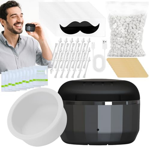 Hzuisst Nasenwachs Männer, Nasenhaarentferner für Nase und Ohren, USB-Schnellerwärmung Waxing Set mit Mini Wax Maschine, 100g Wachsperlen, 30 Nasenwachs, 20 Bartform-Schablonen, 10 Applikatoren