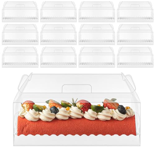 STARVAST 20PCS 11Inch Clear Roll Cake Gable Boxes with Handle & Cake Boards, Easy Carrying Pastry Containers, Transparent Plastic Gift Boxes for Bakery Christmas Wedding(11”x 4.3”x 4”)