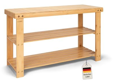 Meramie Schuhregal, Sitzbank, Schuhschrank mit Sitzmöglichkeit, Regal aus Bambus BTH 75x28,5x45,5 cm, 5 cm breiter als übliche Schuhbänke