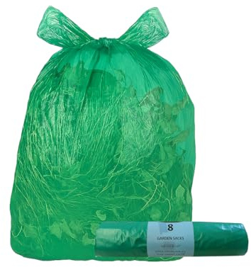 16 x Green Garden Waste Bags 90L – 2 Rolls of 8 Recycled Green Bin Liners | 18 x 28 x 37 inch Strong Garden Refuse Sacks for Leaves, Grass, Plants & Outdoor Use | Recyclable Yard Waste Bin Bags