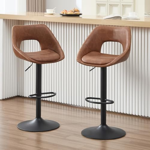 DAYALANE Barhocker höhenverstellbar, 2er Set, Barstuhl drehbar, Braun | Bar Stools mit Lehne & Fußstütze, aus Kunstleder, Tresenhocker Bistrohocker für Küche Bistro