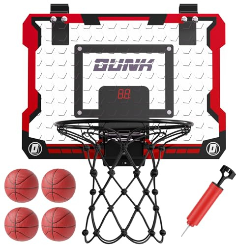 Zyncove Mini Basketballkorb Kinder Indoor, Basketball Korb ürs Zimmer & Büro mit 4 Ball, Basketballkorb tür Wandmontage mit Elektronische Anzeigetafel und LED Licht, Sport Spielzeug für Mädchen Jungen
