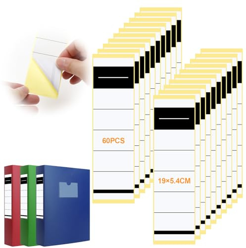 Vasmeiy 60 Pezzi Etichette per Raccoglitori Larghi, 19×5.4cm Autoadesive per Raccoglitori, per Cartellette Larghe 8 cm, per L'Organizzazione dei Documenti in Ufficio, Biblioteca, Archivio, Acuole