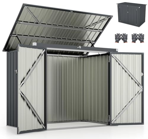 RELAX4LIFE Casetta per Spazzatura Esterna Bloccabile 1,51㎡ 172X100X129CM in Metallo Zincato con Doppie Aperture，2 Porte, Coperchio Apribile (GRIGIO)