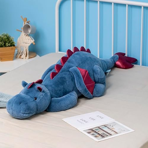 IFX24 Grand dragon bleu en peluche géante de 130 cm pour enfants et adultes, coussin en peluche robuste et douillet