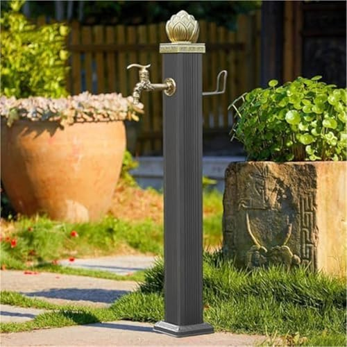 Garden Water Column with Faucet and Spray Gun Hose, Vertical Freestanding Fountain for Outdoor Decorative Water Feature