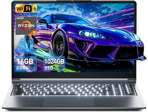 SGIN Laptop 15.6 Zoll, 16GB RAM 512GB ROM,Enthaltene AI Copilot, AMD R5 (übertrifft i5-13420H, bis zu 3.6GHz), FHD Display Notebook, WiFi 6 USB 3.0, Full-Function Type-C