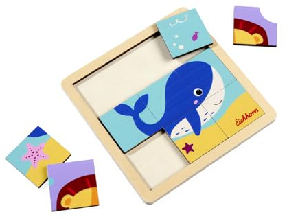 Eichhorn Puzzle-Spaß im Rahmen - 10-teiliges Steckpuzzle mit Löwe und Wal zur Förderung von Motorik, Konzentration und Fantasie, farbenfrohes Holzpuzzle mit Lege-Rahmen, ab 2 Jahren