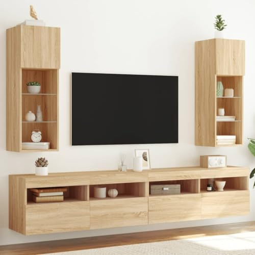 OHOOWOO Armoires TV avec lumières LED 2 pièces. Chêne Sonoma 30 Bancs TV
