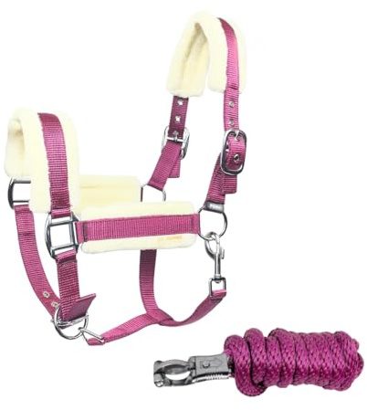 JA Horse JA4007 Premium verstellbar Halfter Set Panikhaken, Pink, Cob | Panikhaken, 3-Fach Verstellung, Führstrick, Weich gepolstertes Stallhalfter, verstellbarem