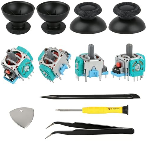 4 Pièces Kit de Remplacement Joystick 3D Analogique pour Manette PS5 DualSense, Module Capteur Potentiomètre avec Capuchons de Joystick et Accessoires, Résout le Problème de Drift et Stick Endommagé