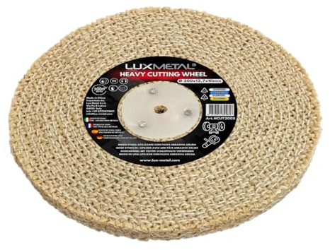 Disco Lucidatura Metalli in Heavy Sisal 200 x 12,7 x 10 mm – Ruota Pre-lucidatura per Mola da Banco con attacco per Mandrino Conico Per lucidare Acciaio Ottone Alluminio Smerigliatrice Lucidatrice