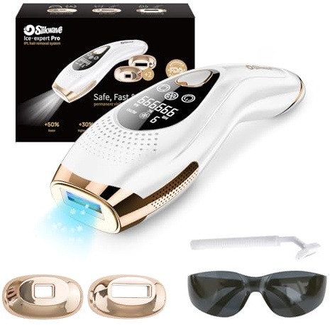 Depiladora Láser Mujer IPL con Función de Enfriamiento, Depiladora IPL para Mujer y Hombre, Dispositivo de Depilación para Cara, Piernas, Axilas y Zona del Bikini, 9 Niveles de Energía Plata blanca