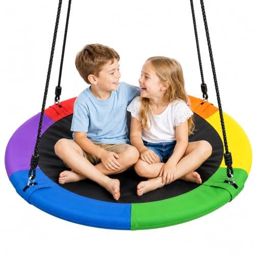 TBFUNNY Columpio sensorial de platillo de 40 pulgadas para niños al aire libre, columpio de árbol resistente al agua, juego de columpio de plataforma grande de 700 libras, columpio calmante para bebé