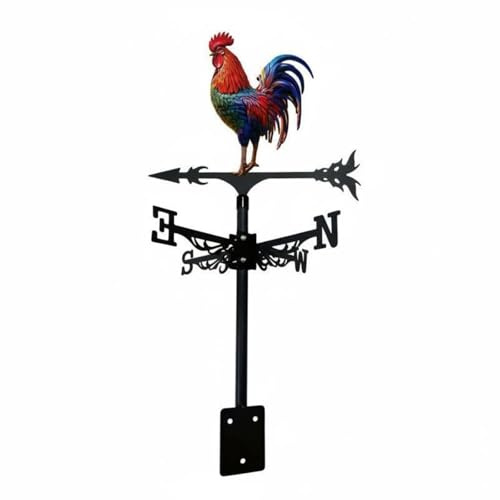 Wetterhahn Figur Wetterfahne Windanzeiger Metall Windrichtungsanzeige Schwenkbares Traditionelles Silhouette für Dachgärten Pavillons Außenbereich Zaun, Color to 2